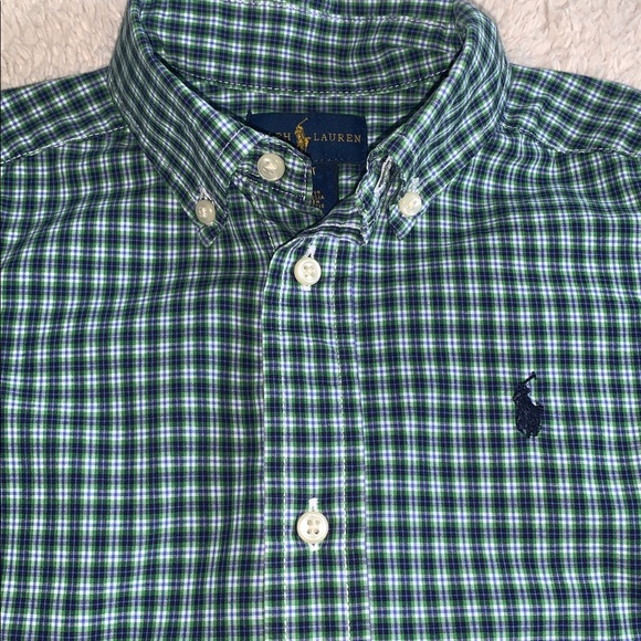 Ralph Lauren Green Blue Button Down Shirt Boys 2 2T EUC - Picture 2 of 6